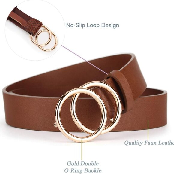 Women Belts Faux Leather Pack 2 O-Ring Buckle for Jeans Casual Formal - Picture 2 of 6